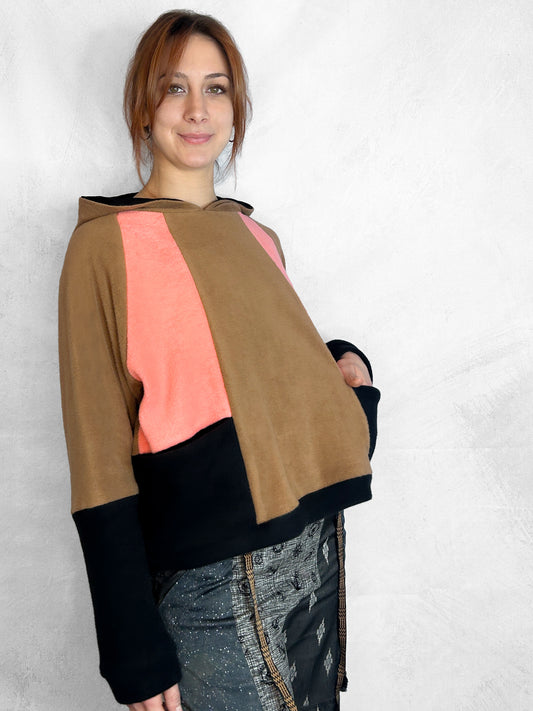 Cosy Cotton Fleece Hoodie Color Block IV