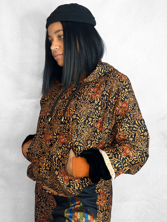 Hoodie Thai Black Orange Floral