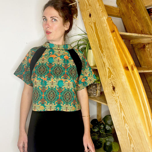 Cropped T-Shirt Flamingo Green Ornament