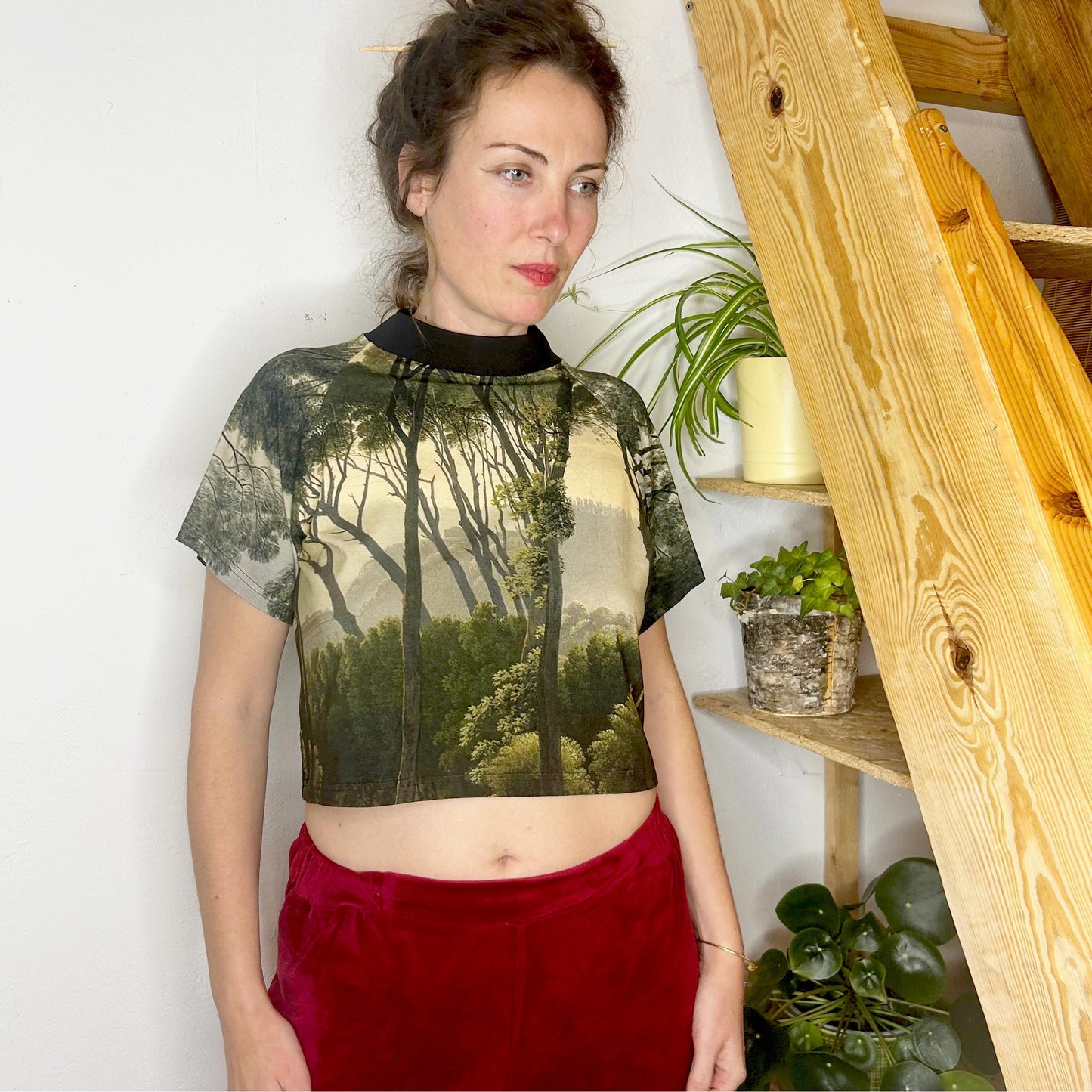 Cropped T-Shirt Forest Painting Trees