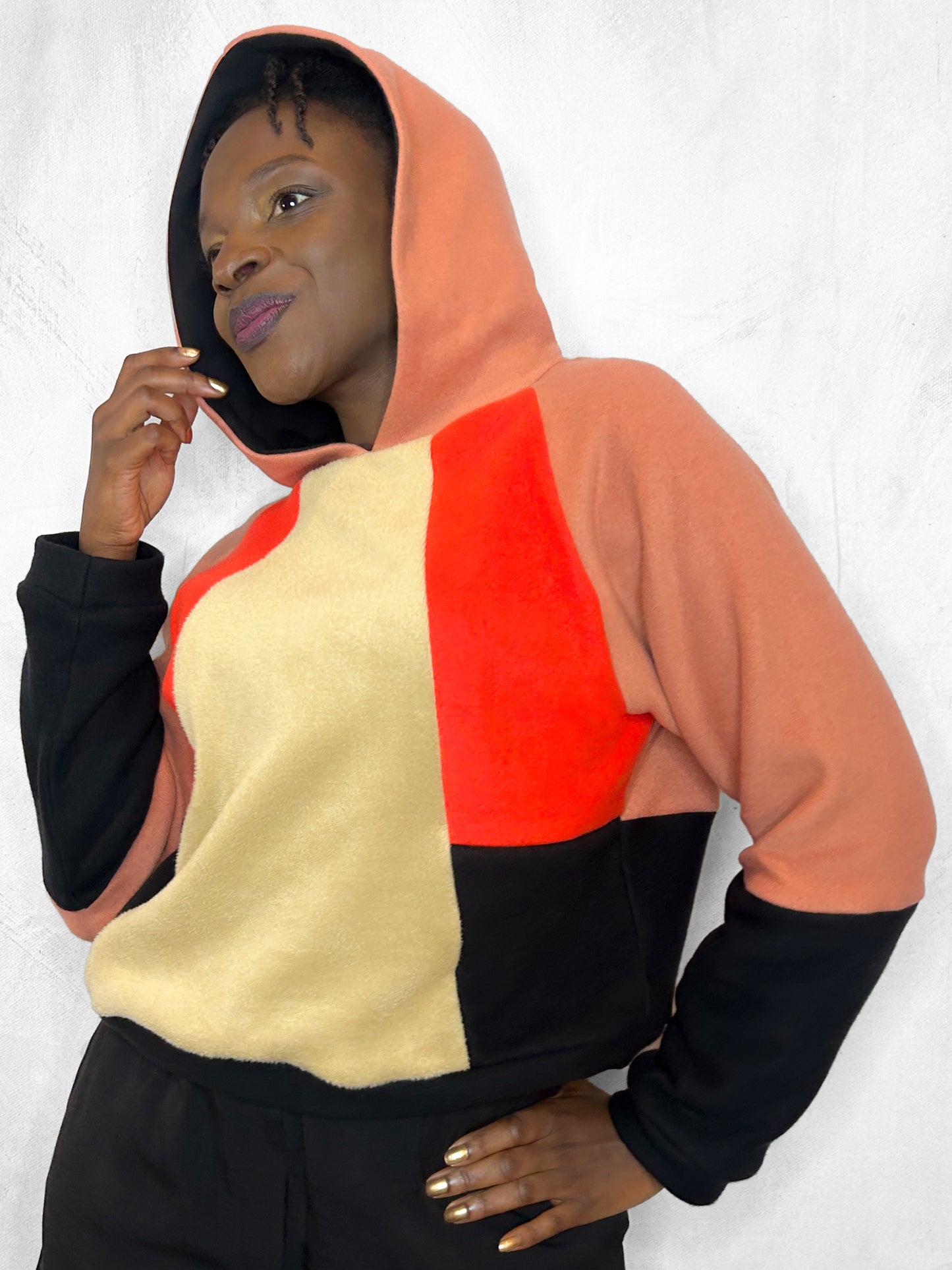 Cosy Cotton Fleece Hoodie Color Block I