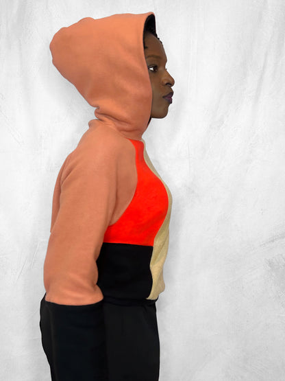 Cosy Cotton Fleece Hoodie Color Block I