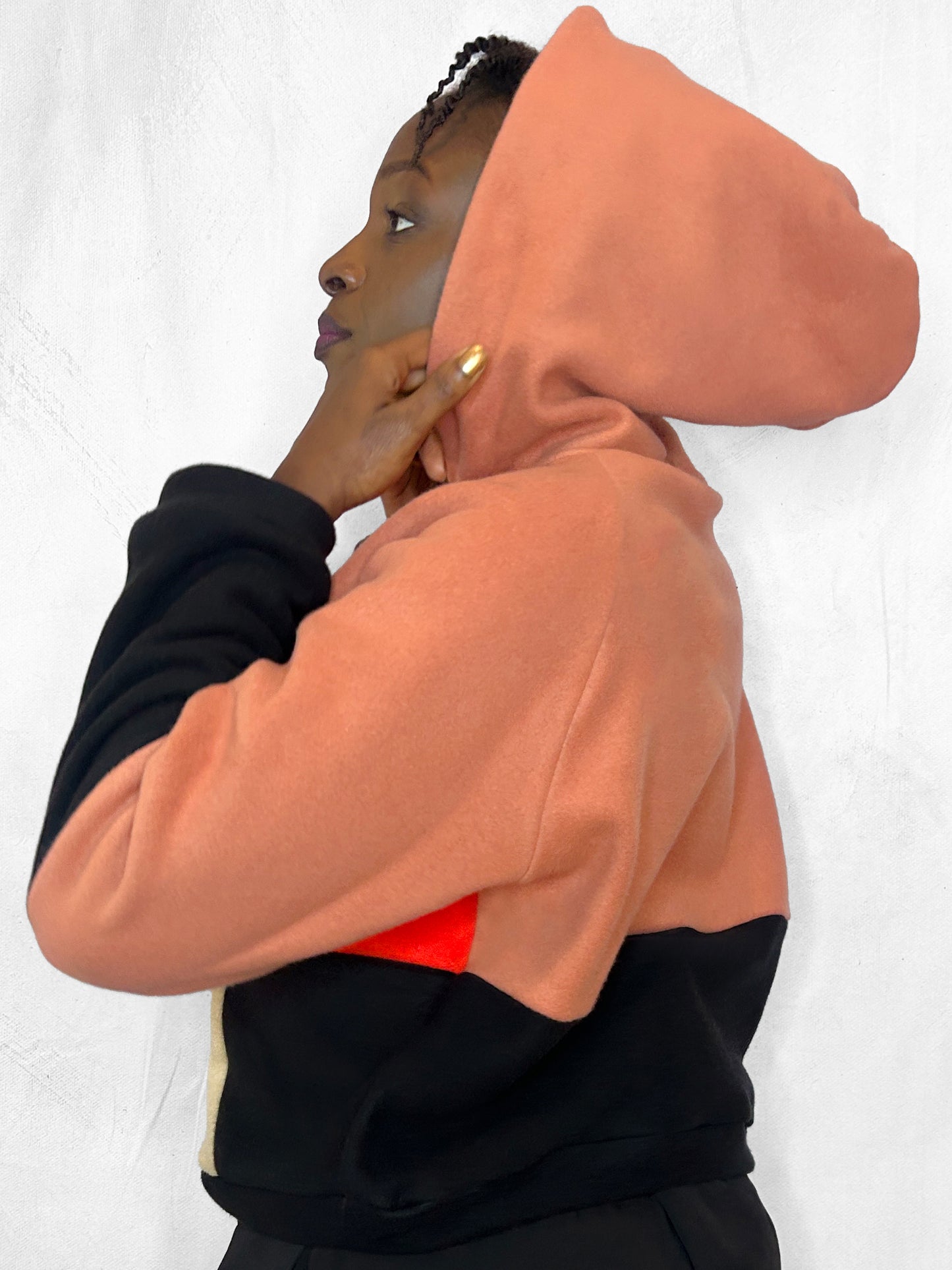 Cosy Cotton Fleece Hoodie Color Block I