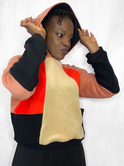 Cosy Cotton Fleece Hoodie Color Block I