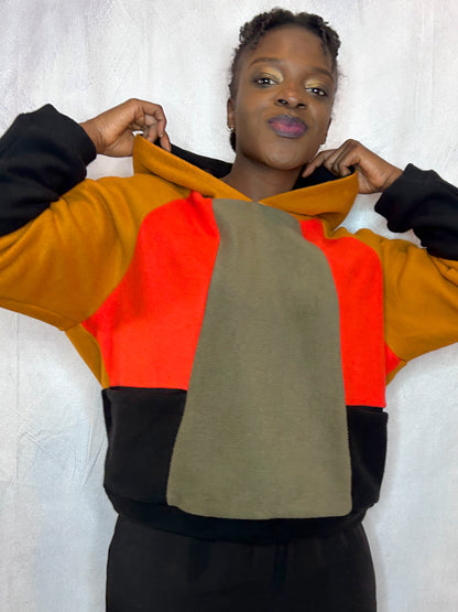 Cosy Cotton Fleece Hoodie Color Block III