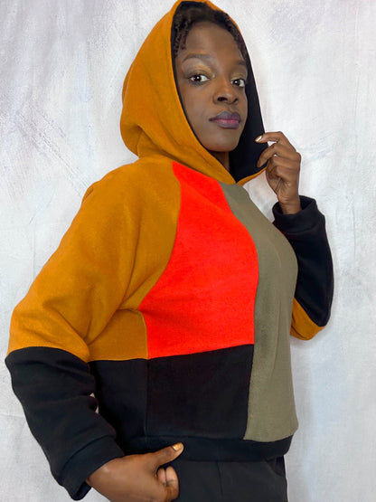 Cosy Cotton Fleece Hoodie Color Block III