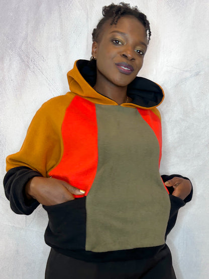 Cosy Cotton Fleece Hoodie Color Block III