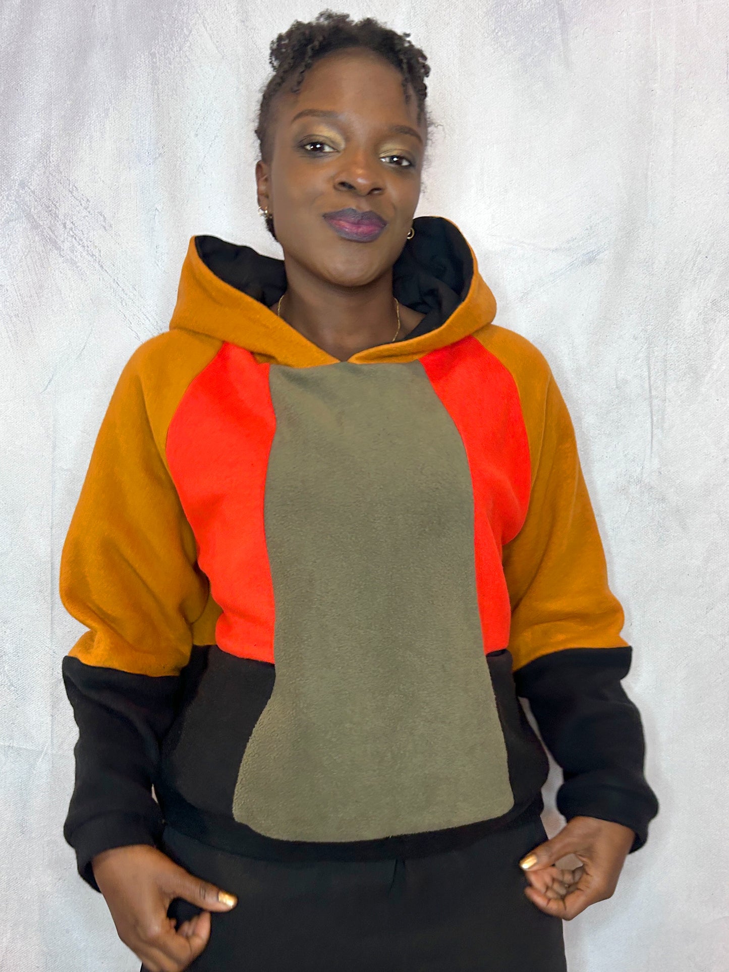 Cosy Cotton Fleece Hoodie Color Block III
