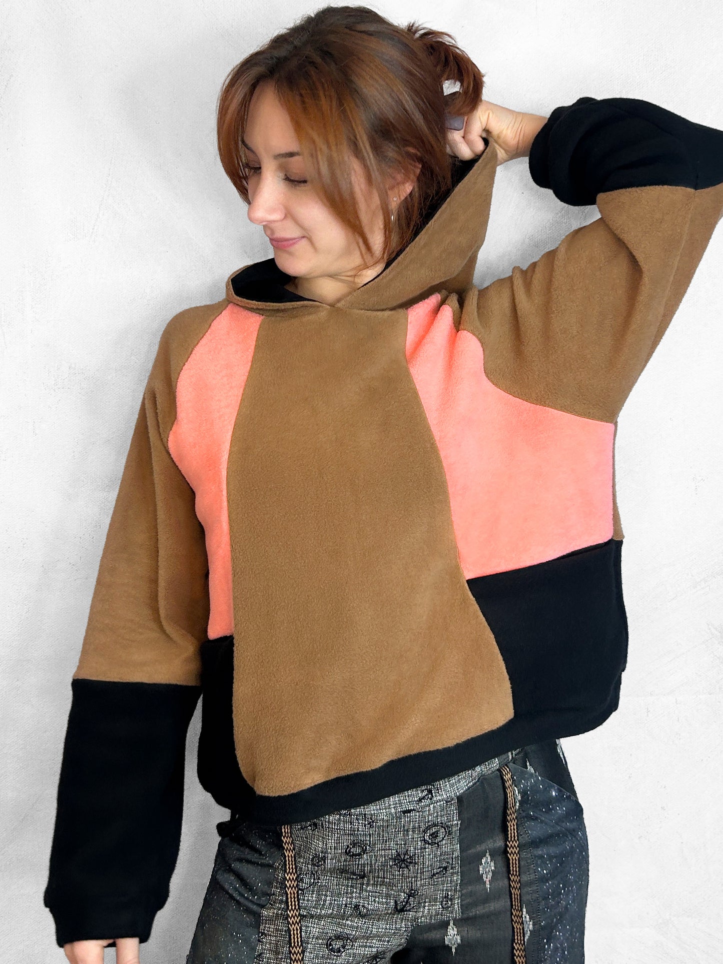 Cosy Cotton Fleece Hoodie Color Block IV