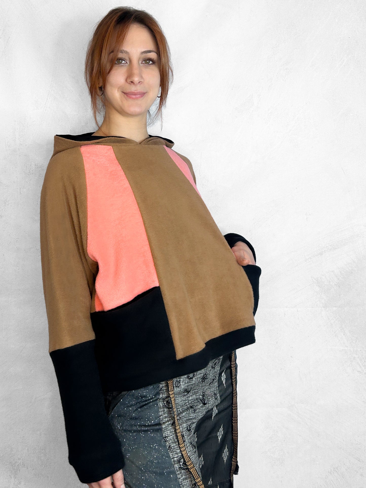 Cosy Cotton Fleece Hoodie Color Block IV