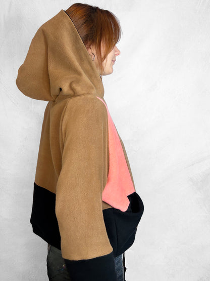 Cosy Cotton Fleece Hoodie Color Block IV