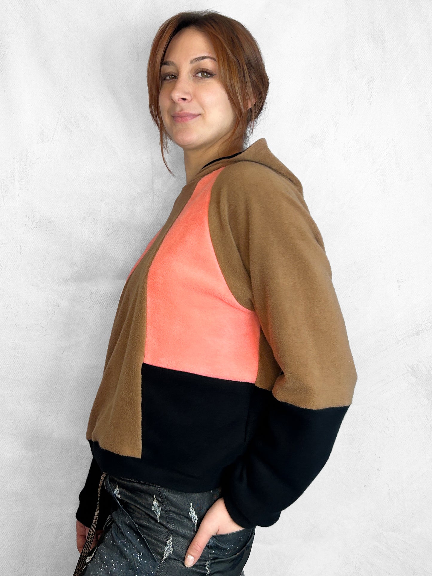 Cosy Cotton Fleece Hoodie Color Block IV