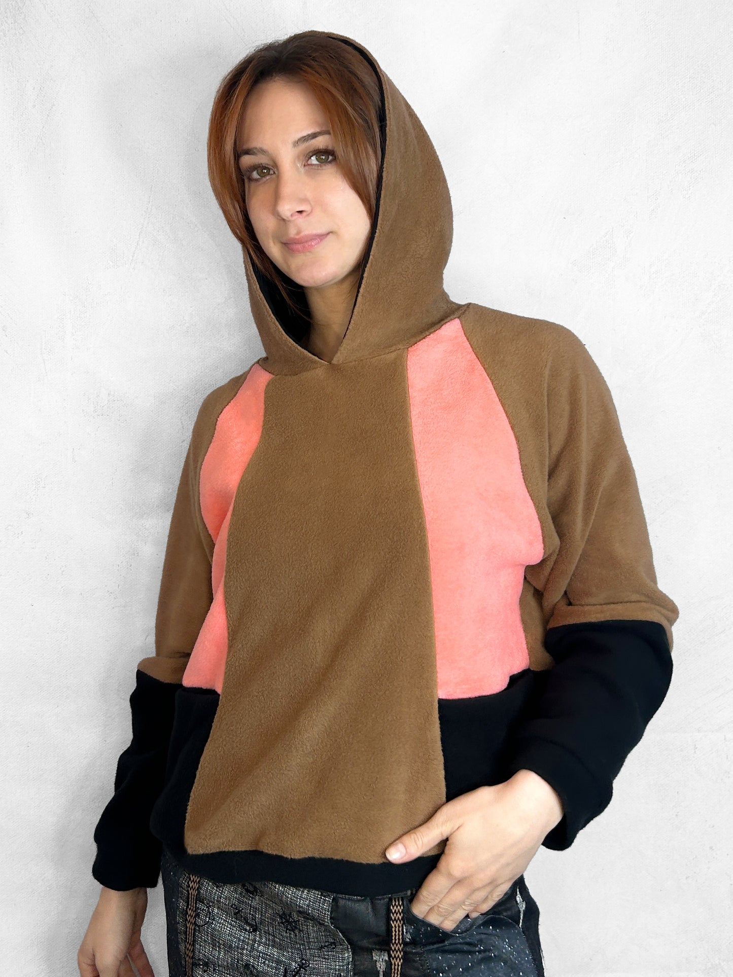Cosy Cotton Fleece Hoodie Color Block IV