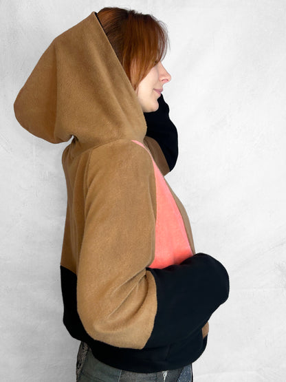 Cosy Cotton Fleece Hoodie Color Block IV