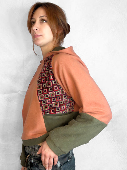 Cosy Cotton Fleece Hoodie Color Block V