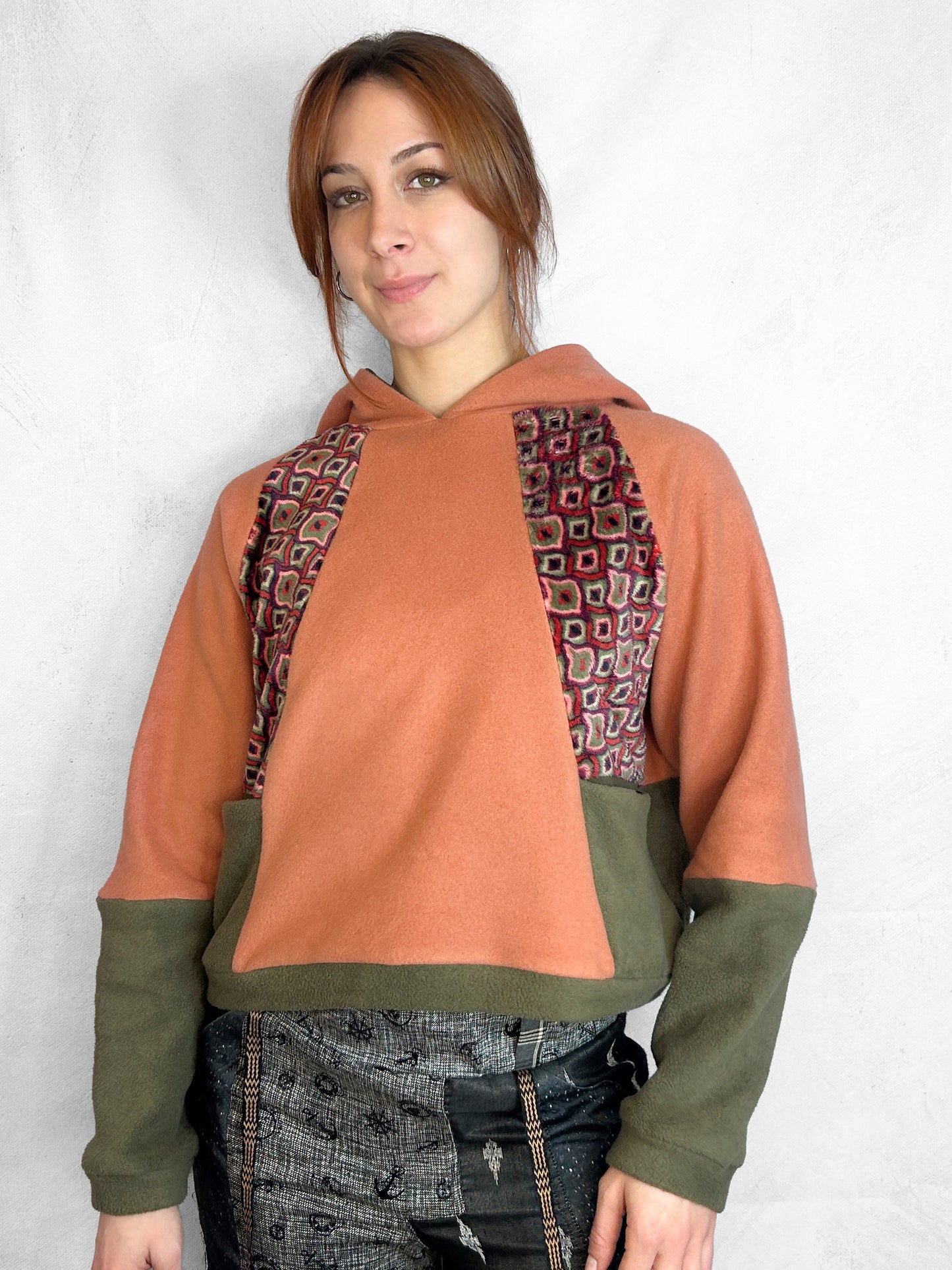 Cosy Cotton Fleece Hoodie Color Block V