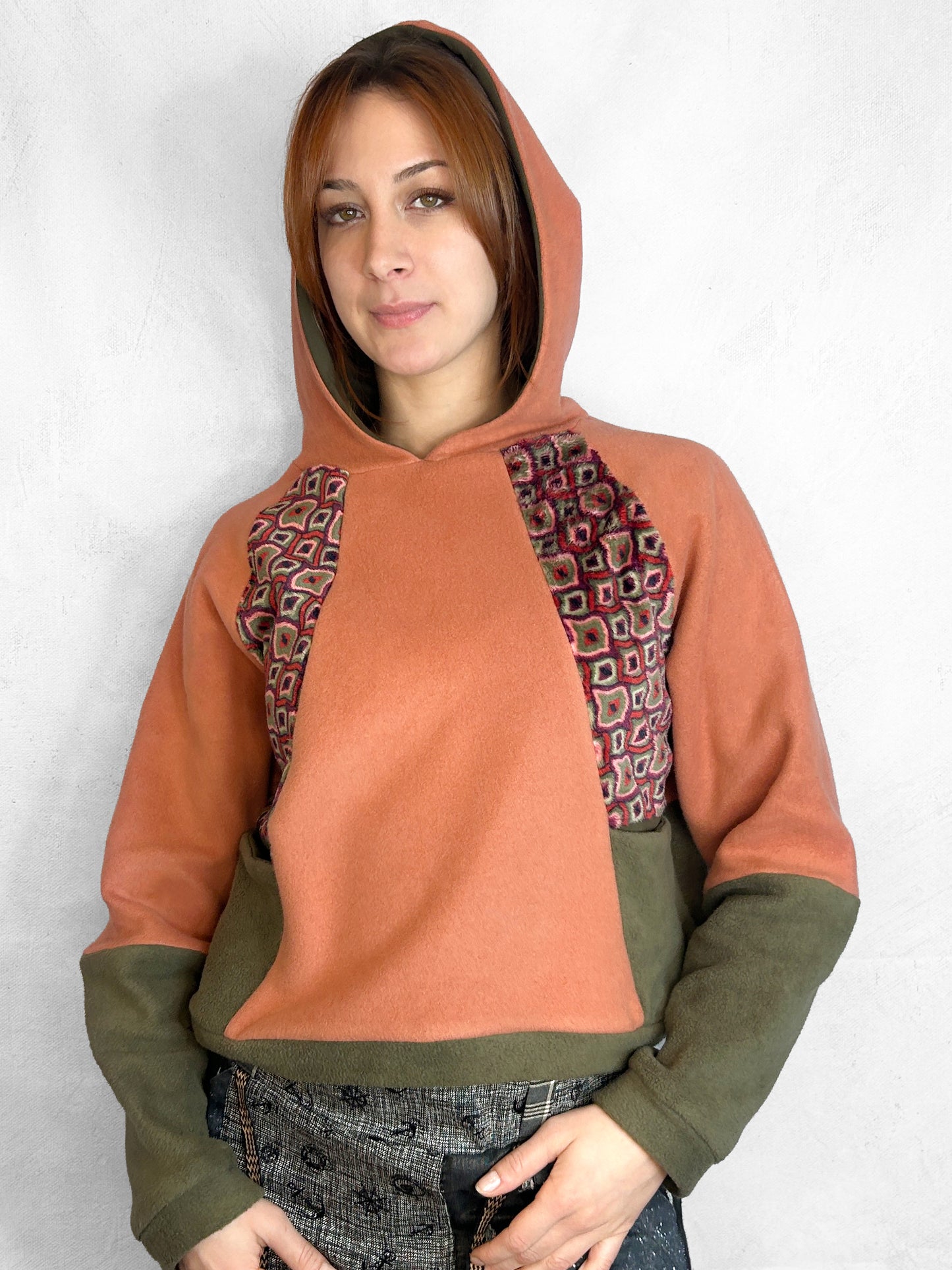 Cosy Cotton Fleece Hoodie Color Block V