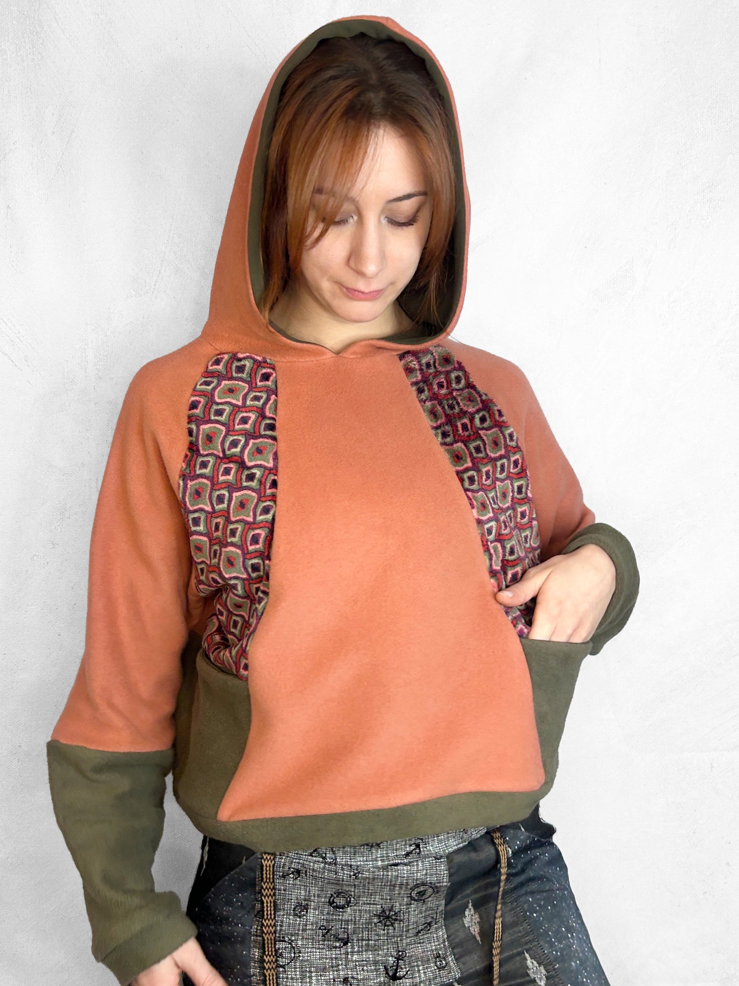 Cosy Cotton Fleece Hoodie Color Block V