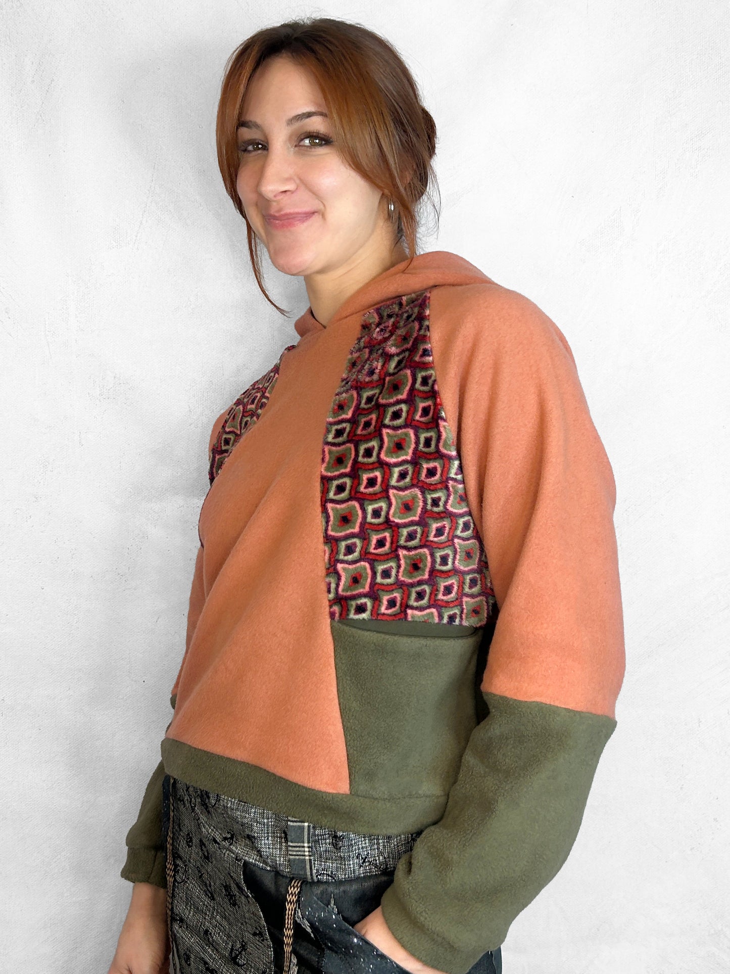 Cosy Cotton Fleece Hoodie Color Block V