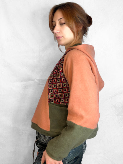 Cosy Cotton Fleece Hoodie Color Block V