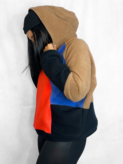 Cosy Cotton Fleece Hoodie Color Block VI