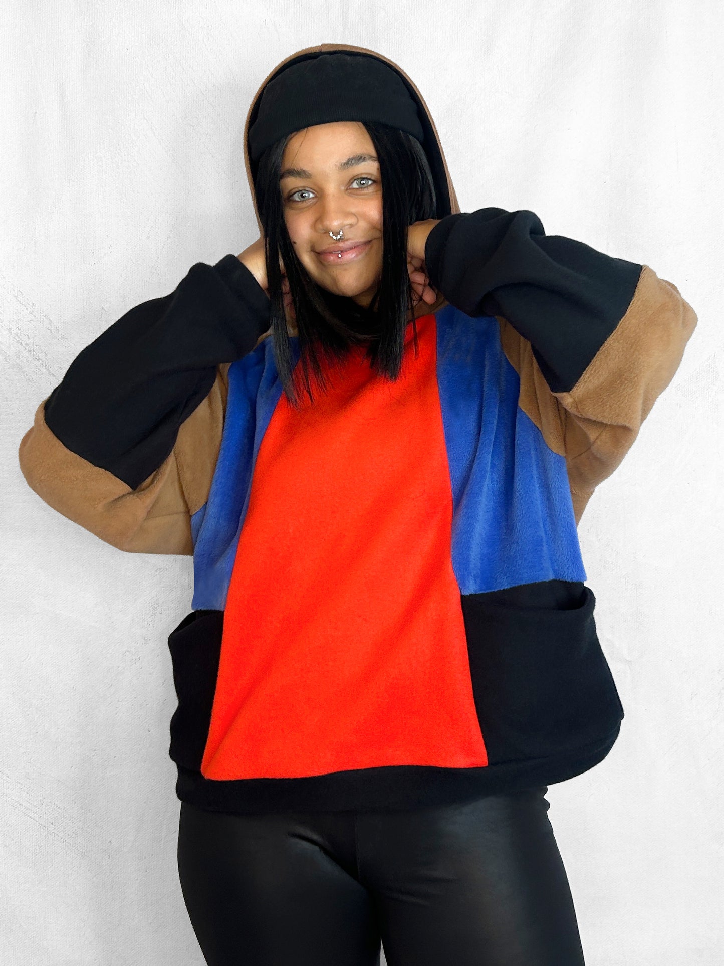 Cosy Cotton Fleece Hoodie Color Block VI