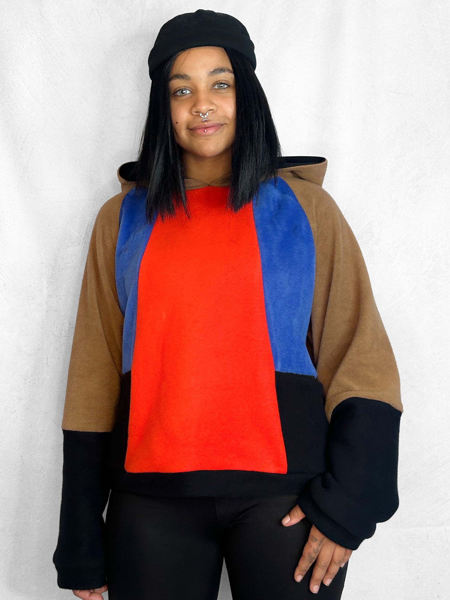 Cosy Cotton Fleece Hoodie Color Block VI