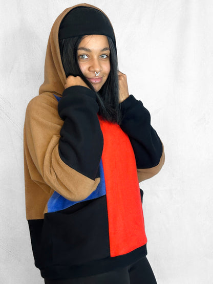 Cosy Cotton Fleece Hoodie Color Block VI