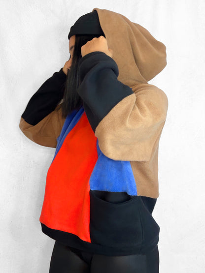 Cosy Cotton Fleece Hoodie Color Block VI