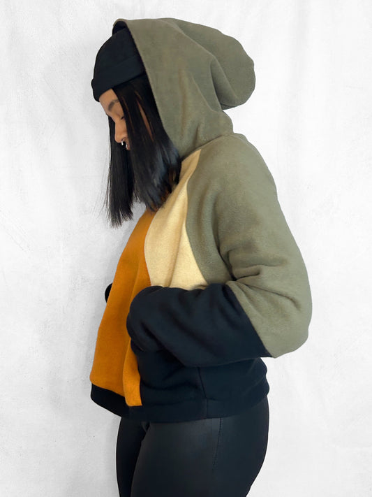 Cosy Cotton Fleece Hoodie Color Block VII
