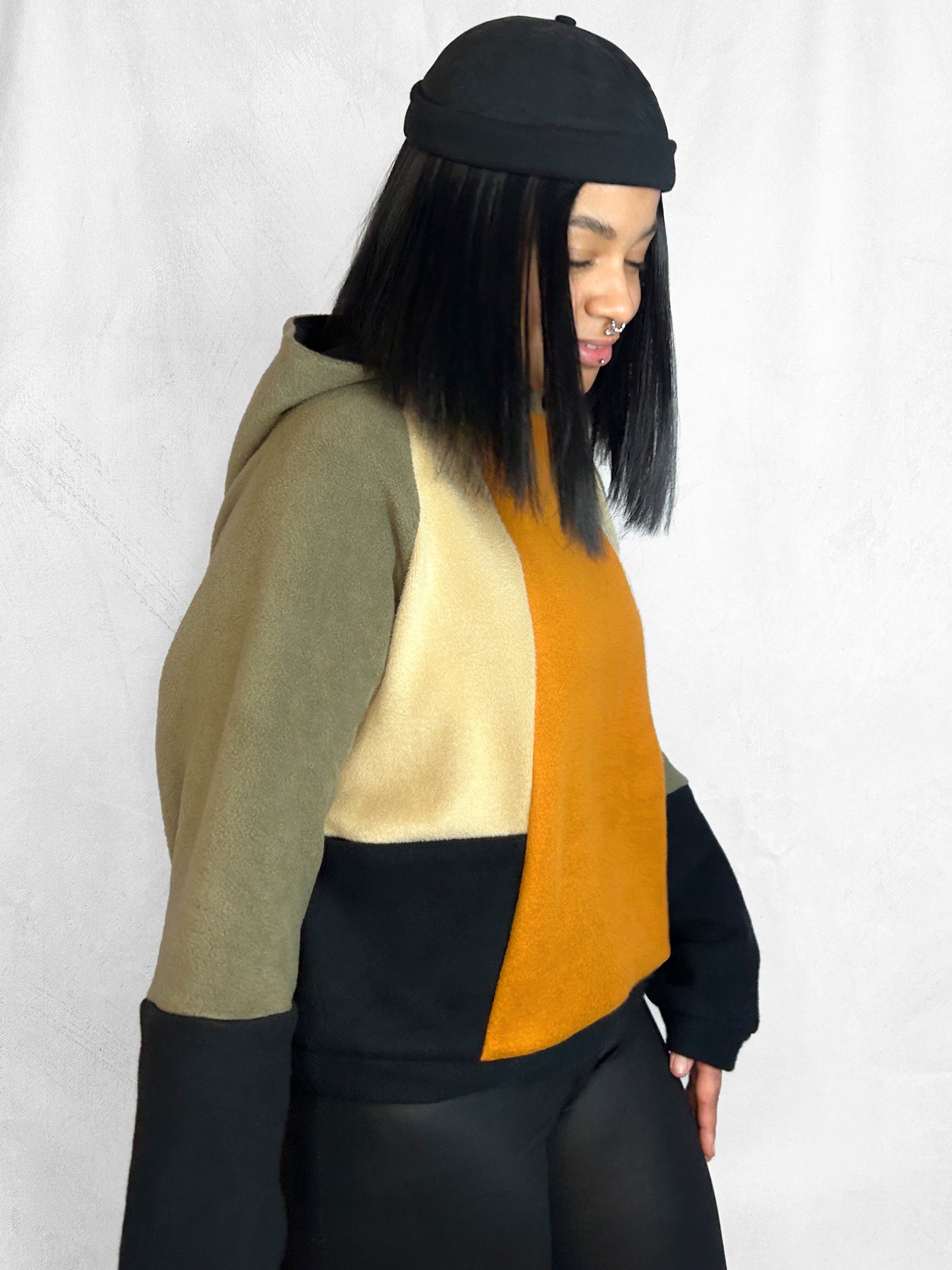 Cosy Cotton Fleece Hoodie Color Block VII