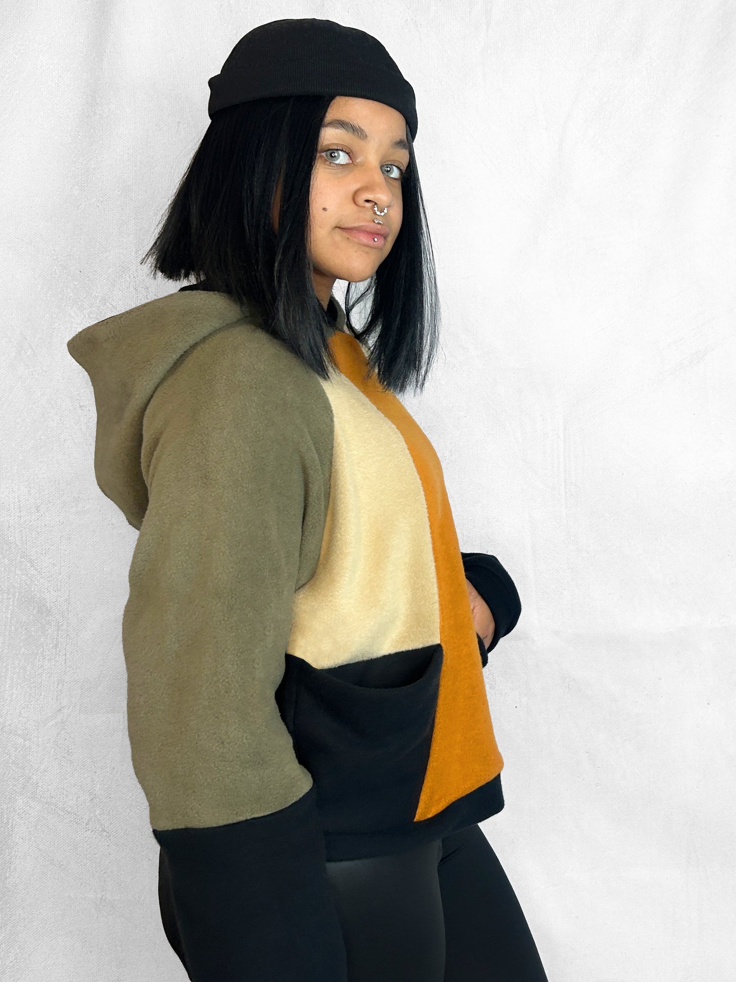 Cosy Cotton Fleece Hoodie Color Block VII