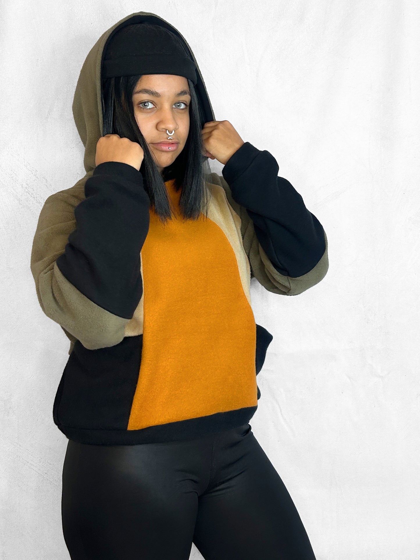 Cosy Cotton Fleece Hoodie Color Block VII