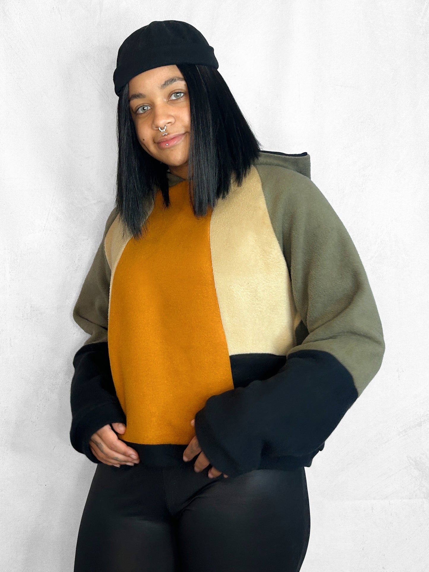 Cosy Cotton Fleece Hoodie Color Block VII