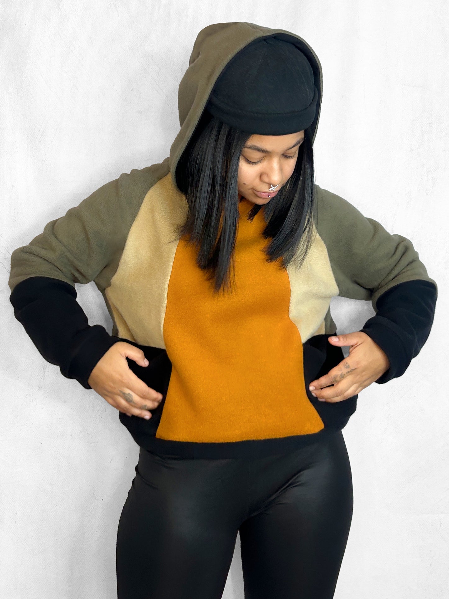 Cosy Cotton Fleece Hoodie Color Block VII