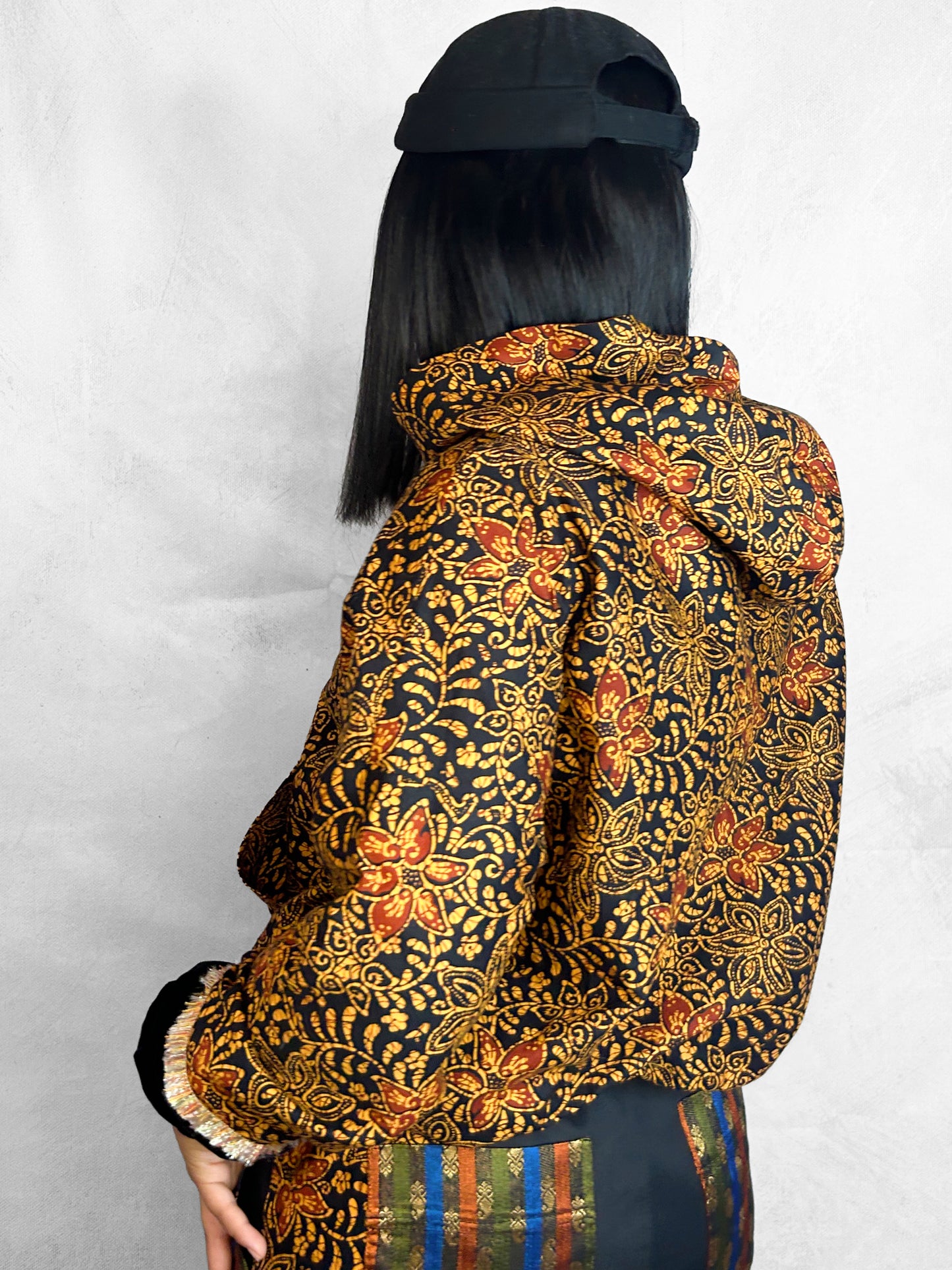 Hoodie Thai Black Orange Floral