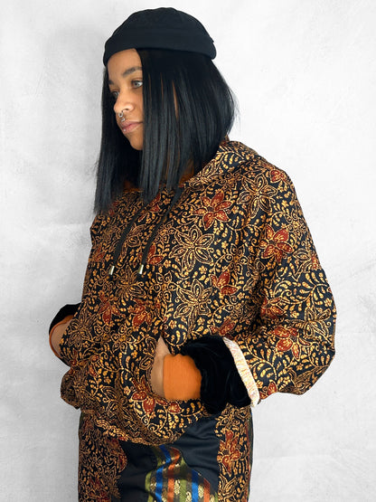 Hoodie Thai Black Orange Floral