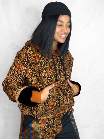 Hoodie Thai Black Orange Floral