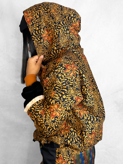 Hoodie Thai Black Orange Floral