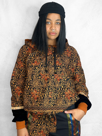 Hoodie Thai Black Orange Floral