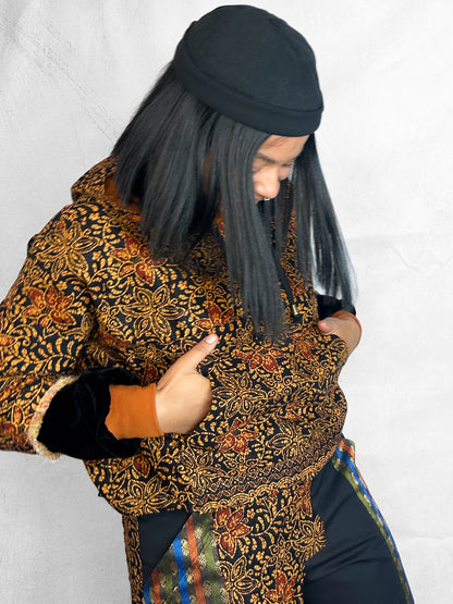 Hoodie Thai Black Orange Floral