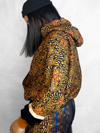 Hoodie Thai Black Orange Floral