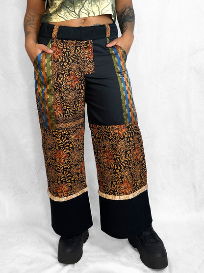 Pants Thai Black Orange Floral