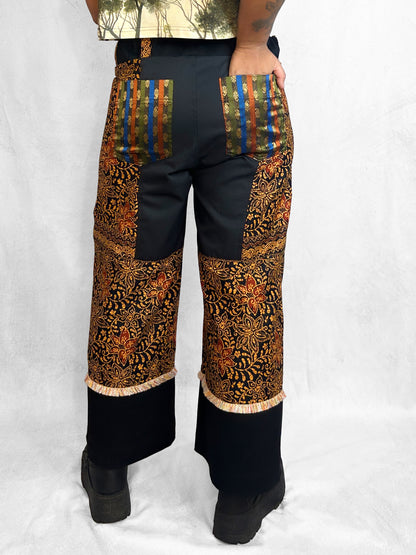 Pants Thai Black Orange Floral