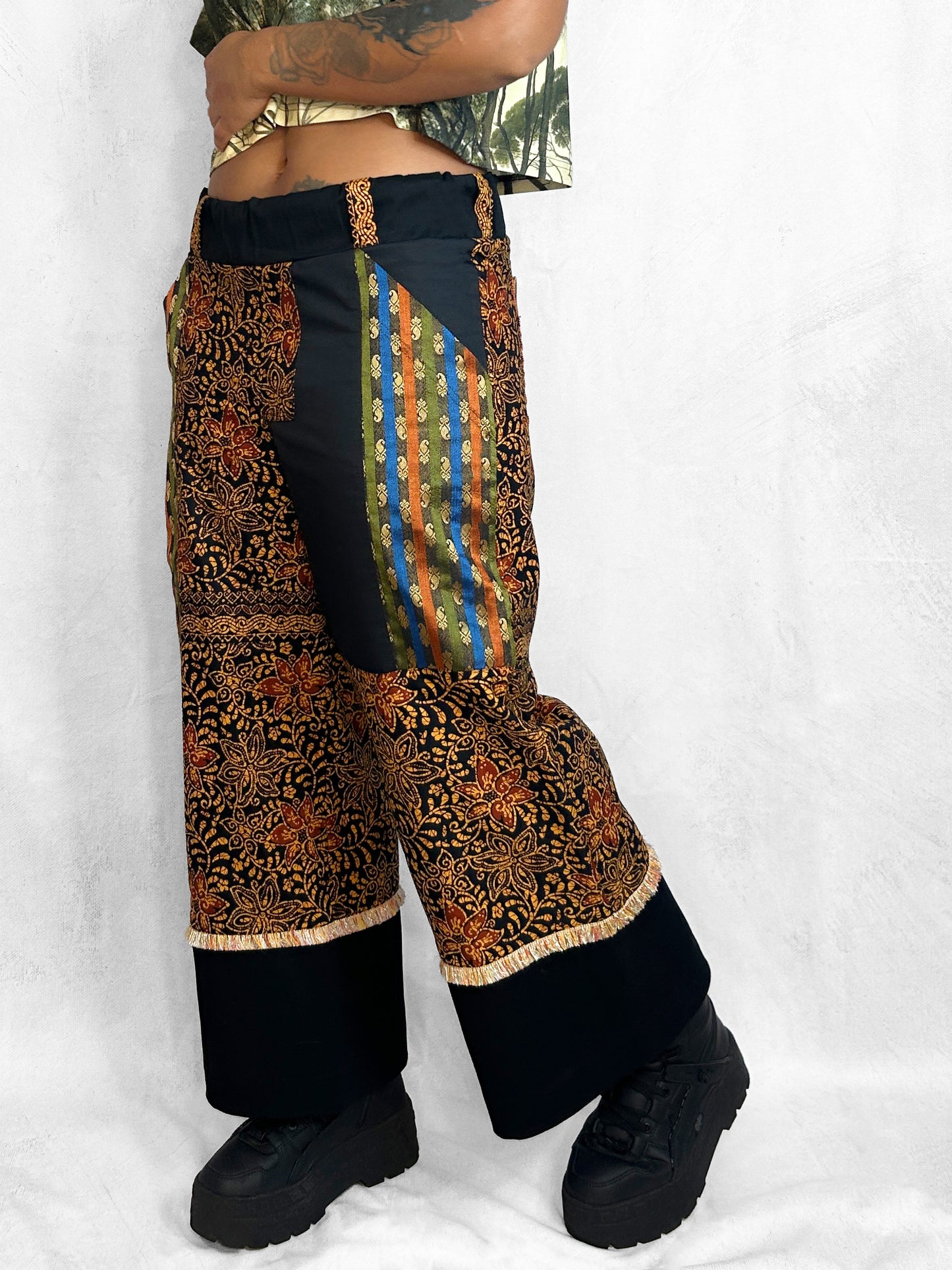 Pants Thai Black Orange Floral