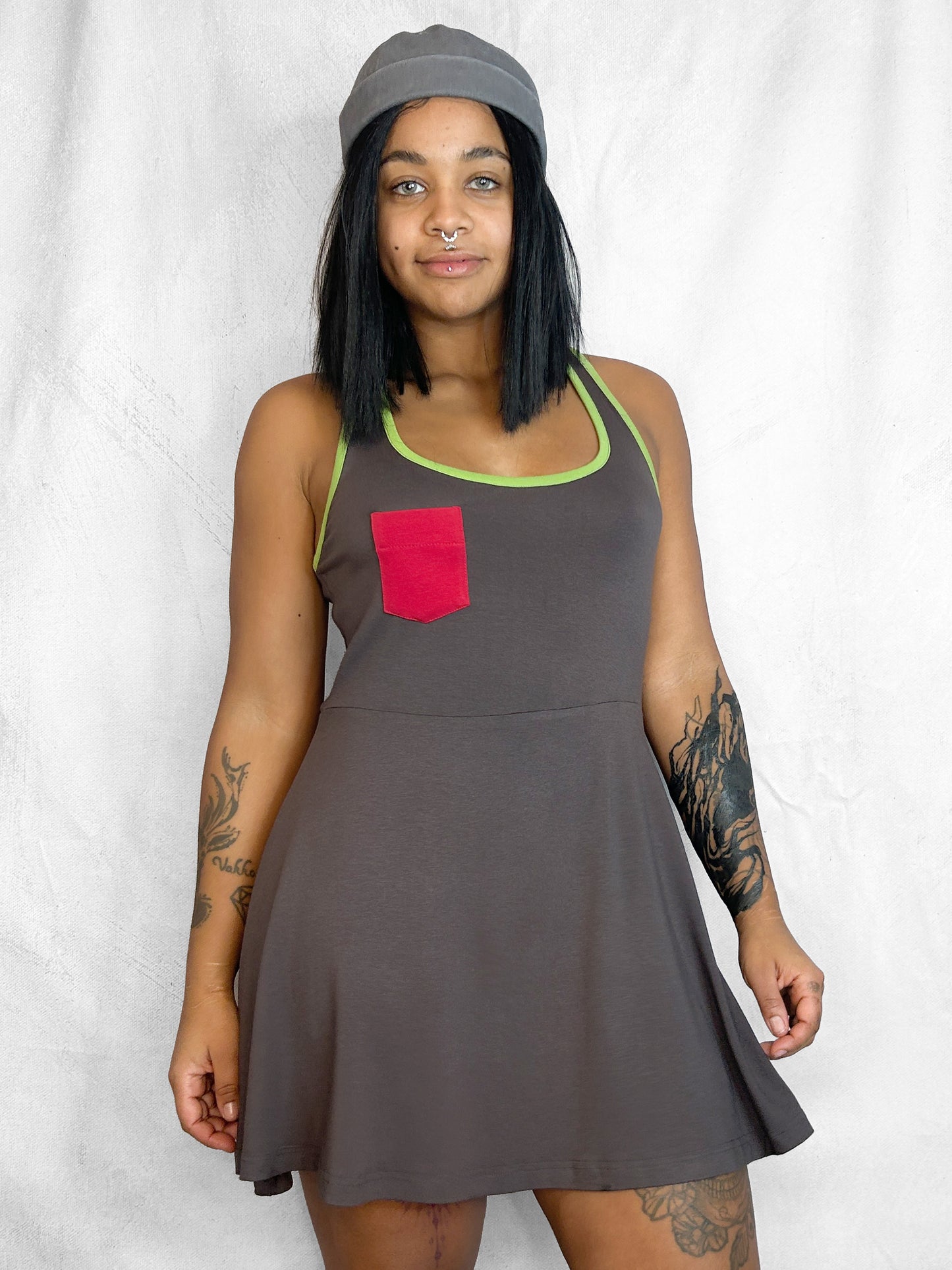 Pocket Skater Dress Grey