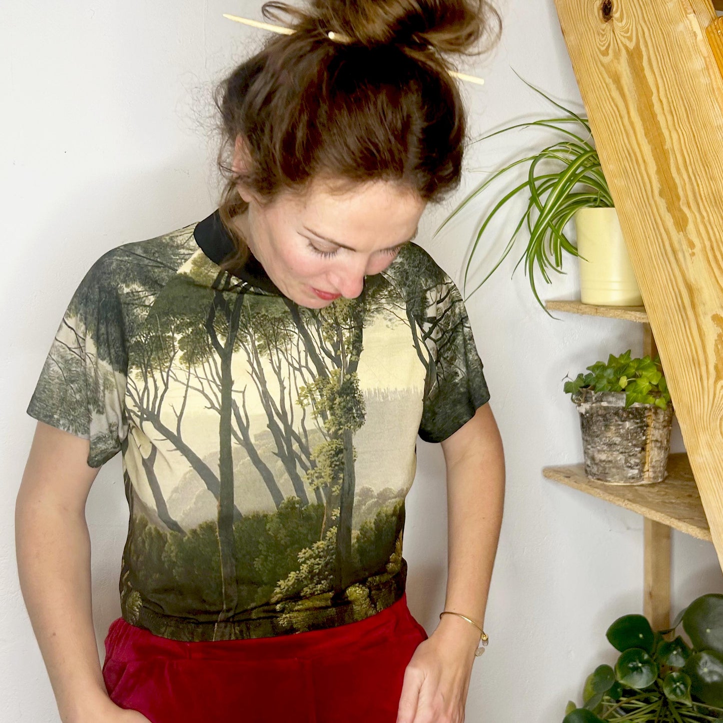 Cropped T-Shirt Forest Painting Trees